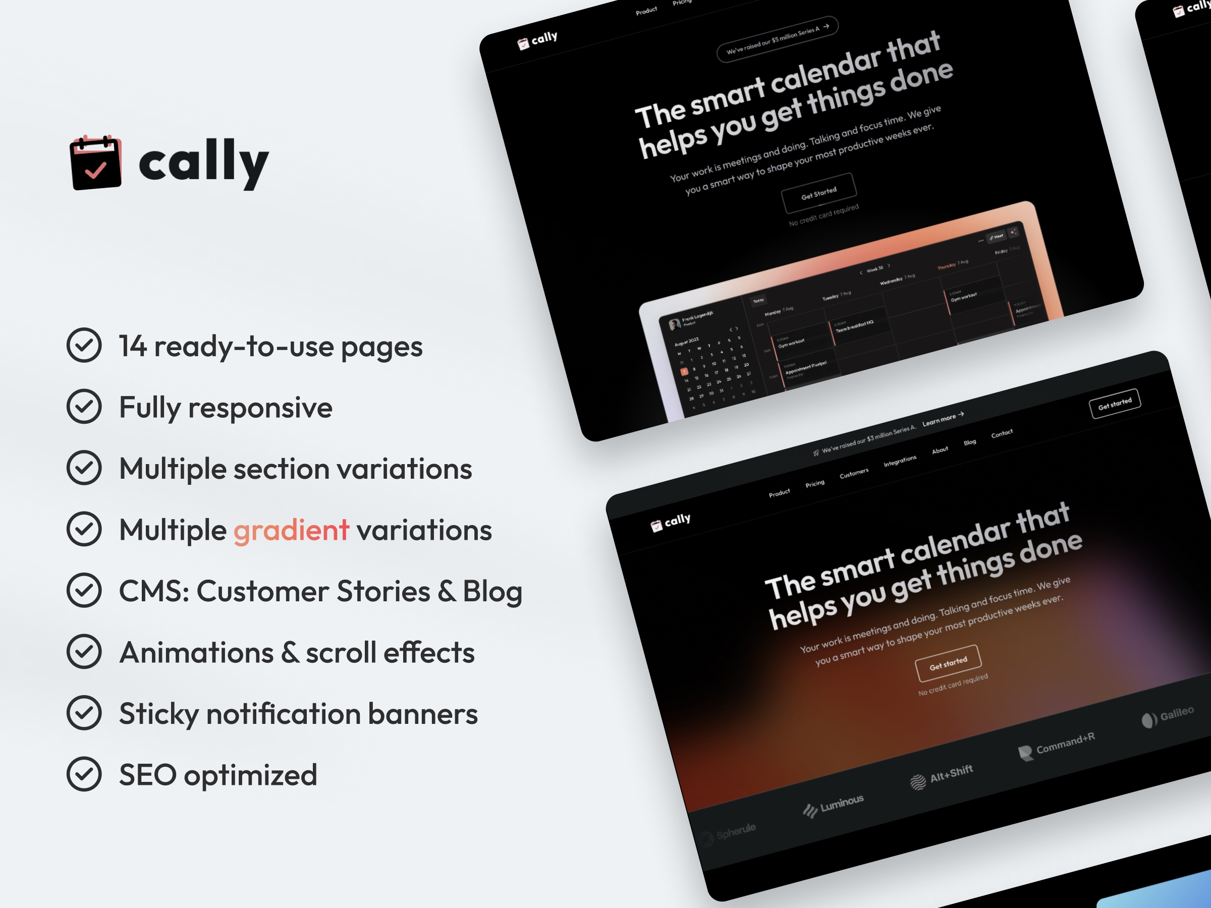 Screenshot 2 for Cally, a Framer Marketplace template by Pixelpal Supply.