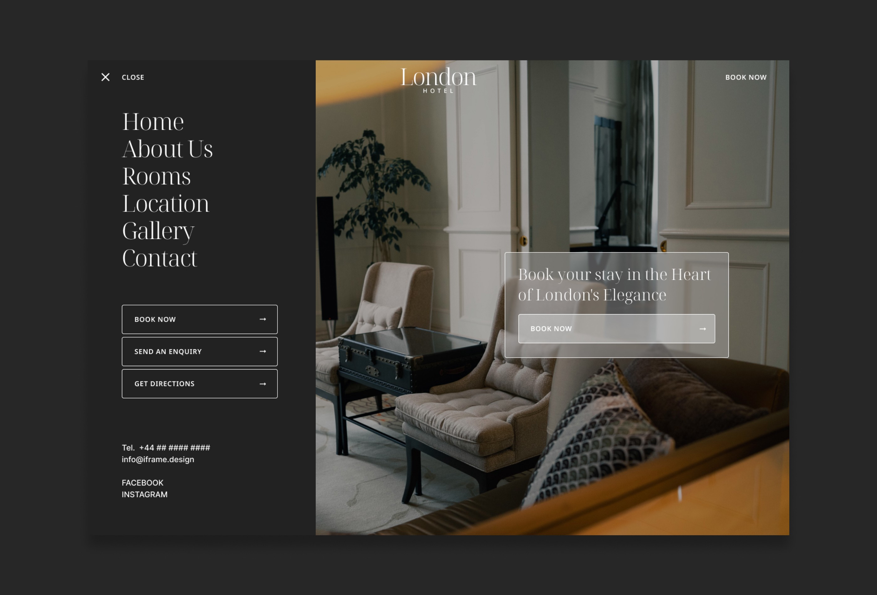 Screenshot 3 for LondonHotel, a Framer Marketplace template by IFRAME DESIGN.