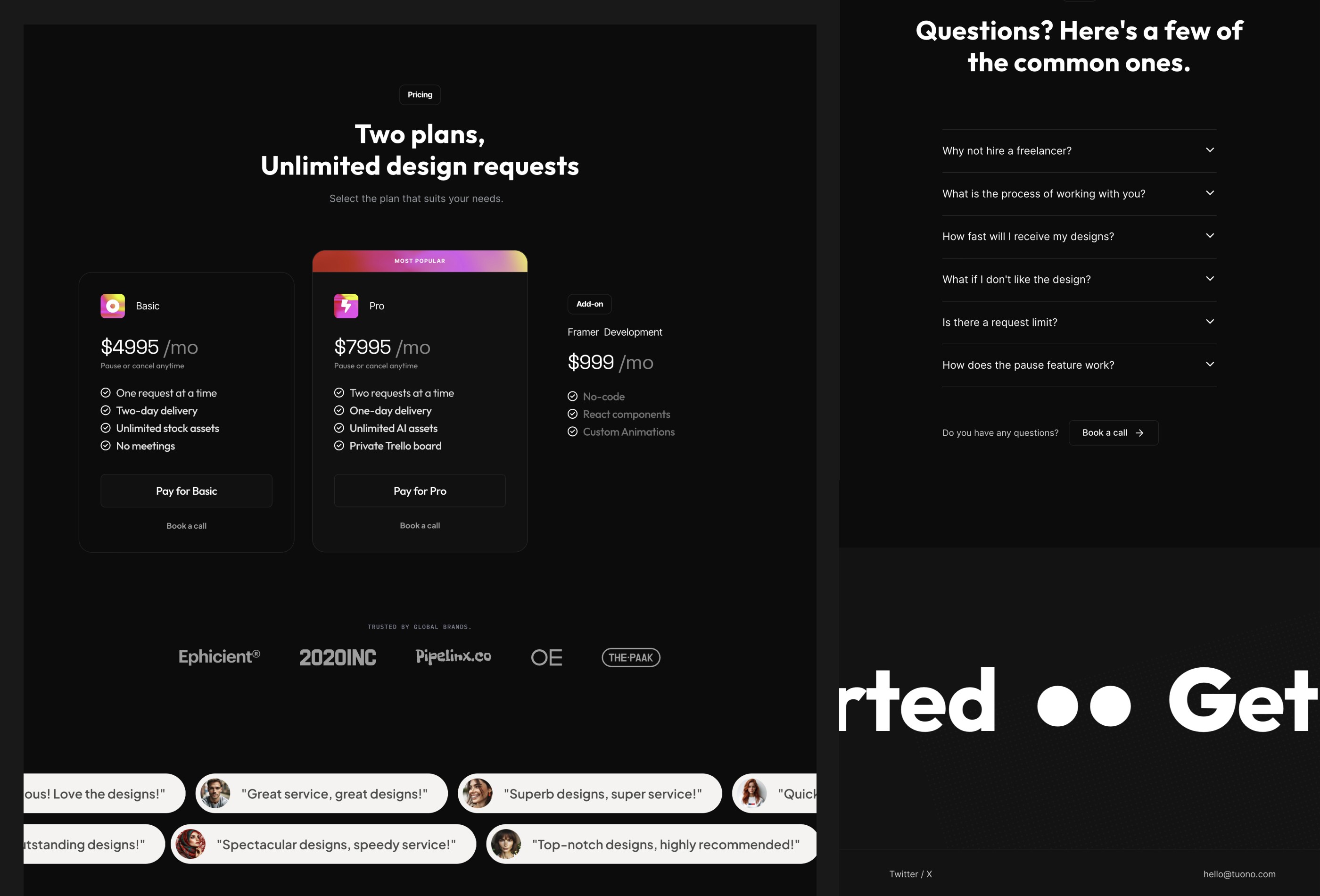 Screenshot 2 for Tuono, a Framer Marketplace template by Mario Putzu.