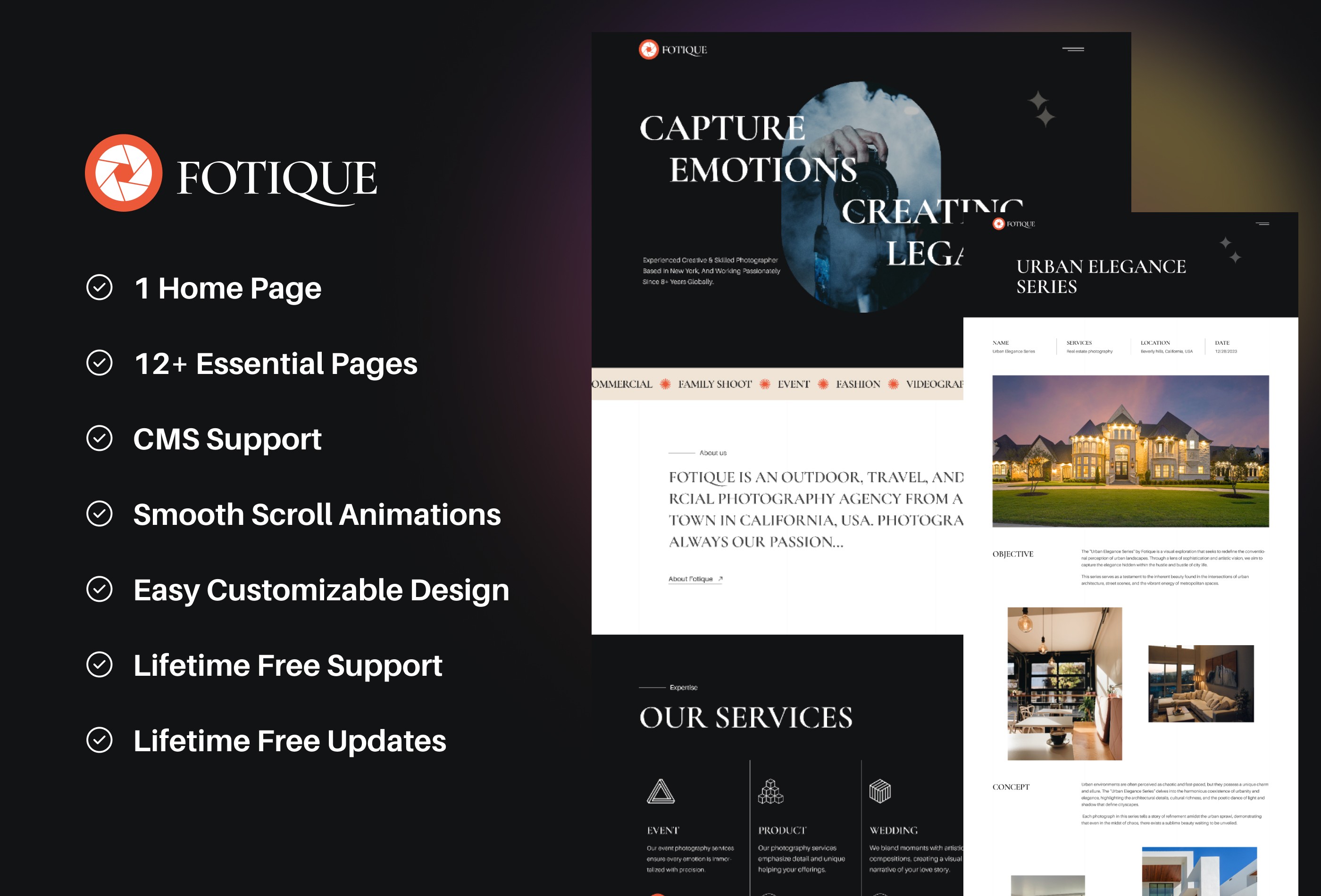 Screenshot 2 for Fotique, a Framer Marketplace template by Sailr.