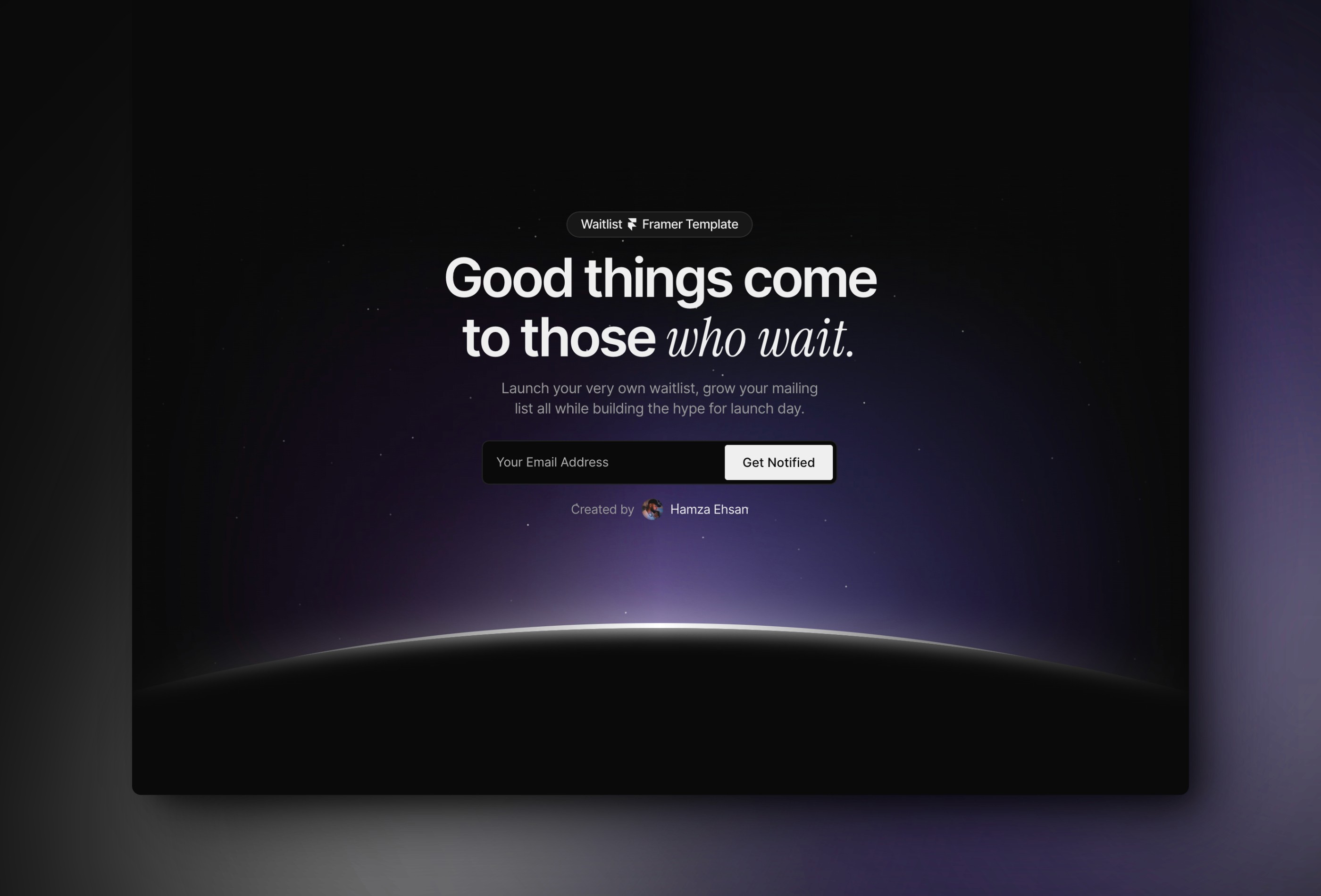 Screenshot 1 for Waitlister, a Framer Marketplace template by Hamza Ehsan.