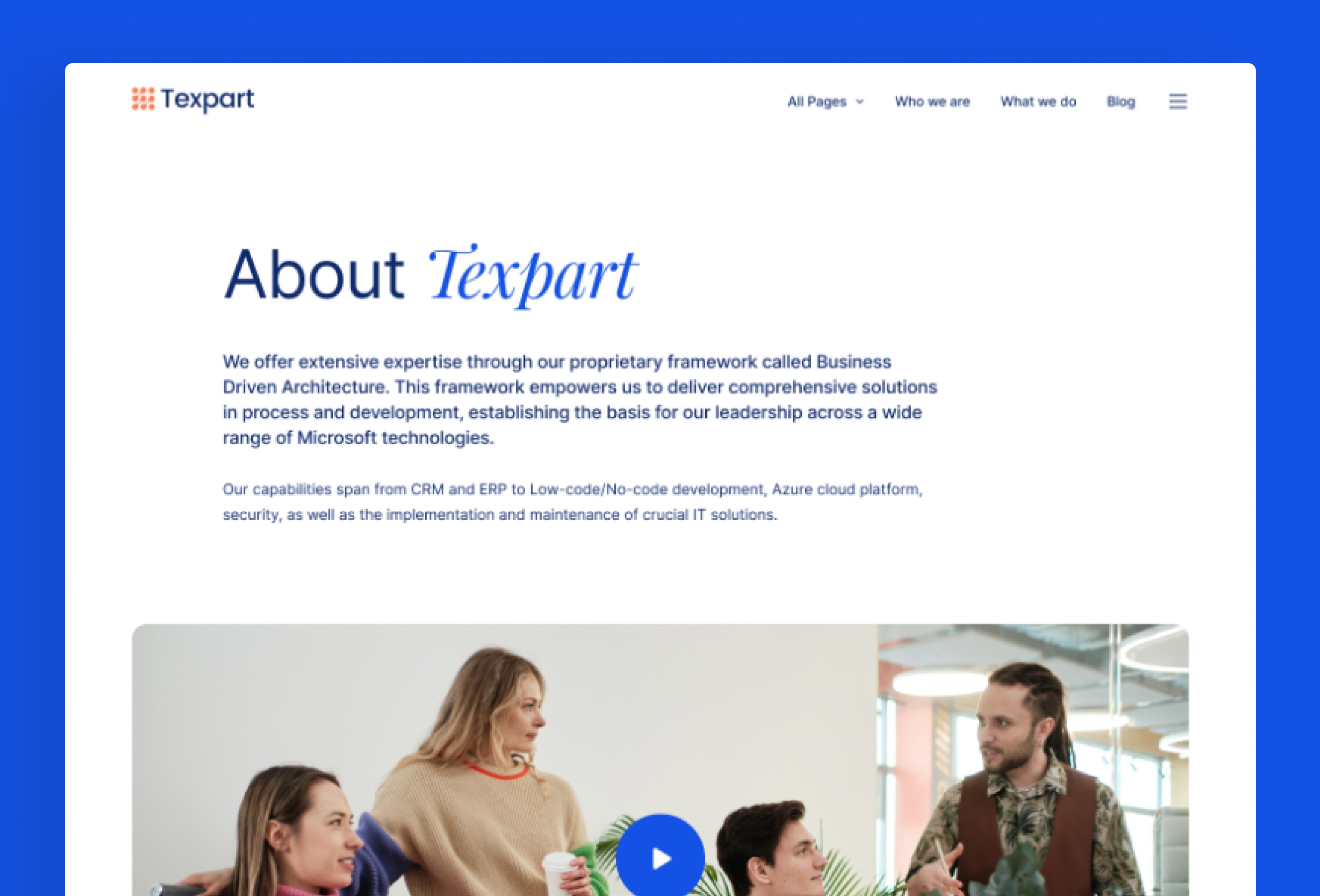 Screenshot 3 for Texpart, a Framer Marketplace template by Framerbite.