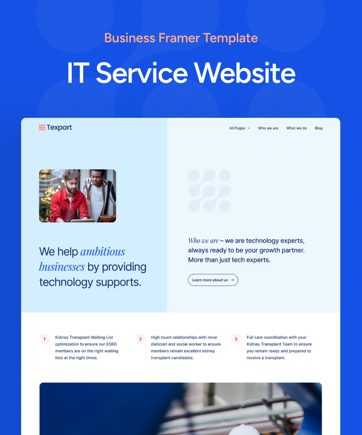 Screenshot 1 for Texpart, a Framer Marketplace template by Framerbite.