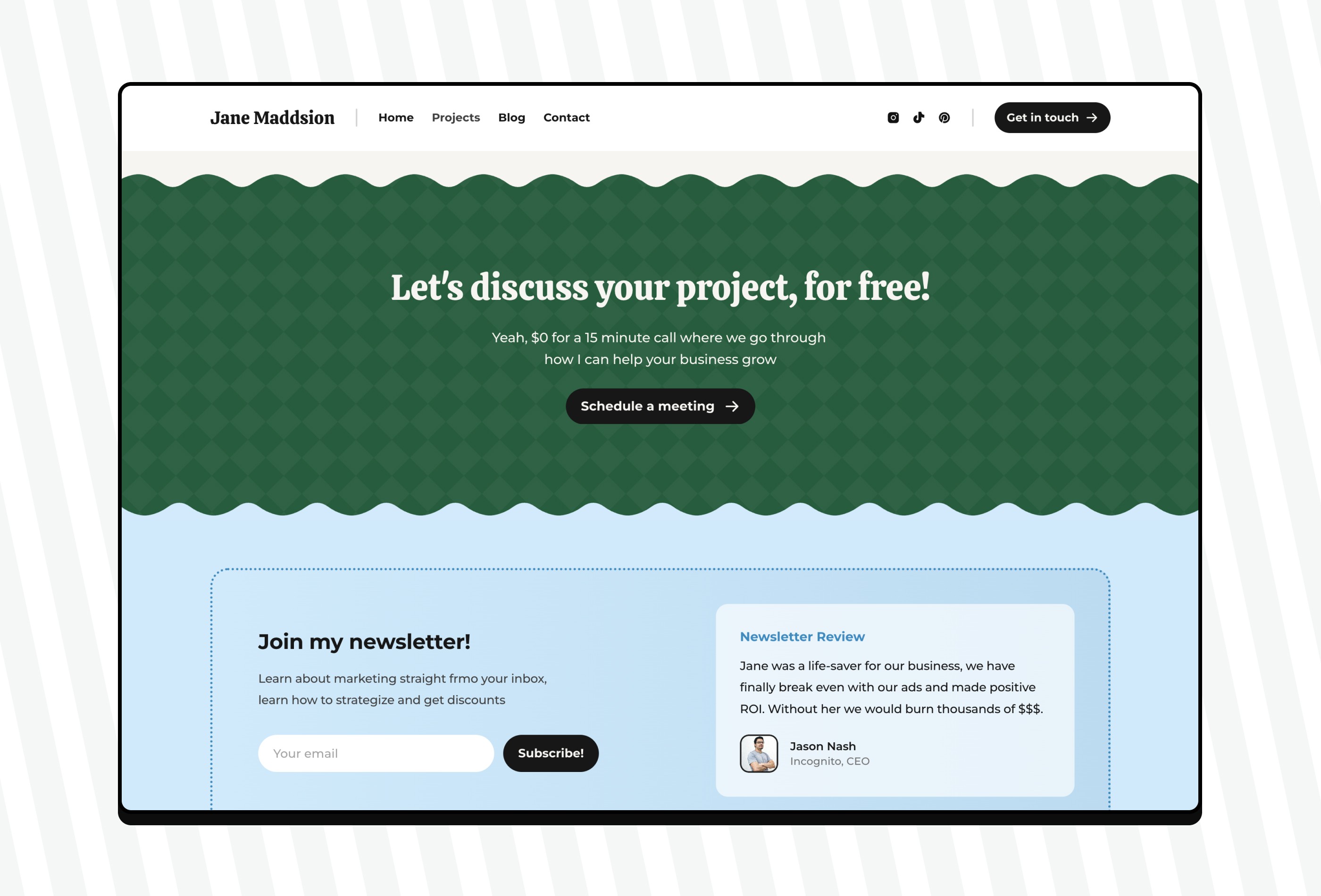 Screenshot 4 for Jane, a Framer Marketplace template by Filip Gadziński.