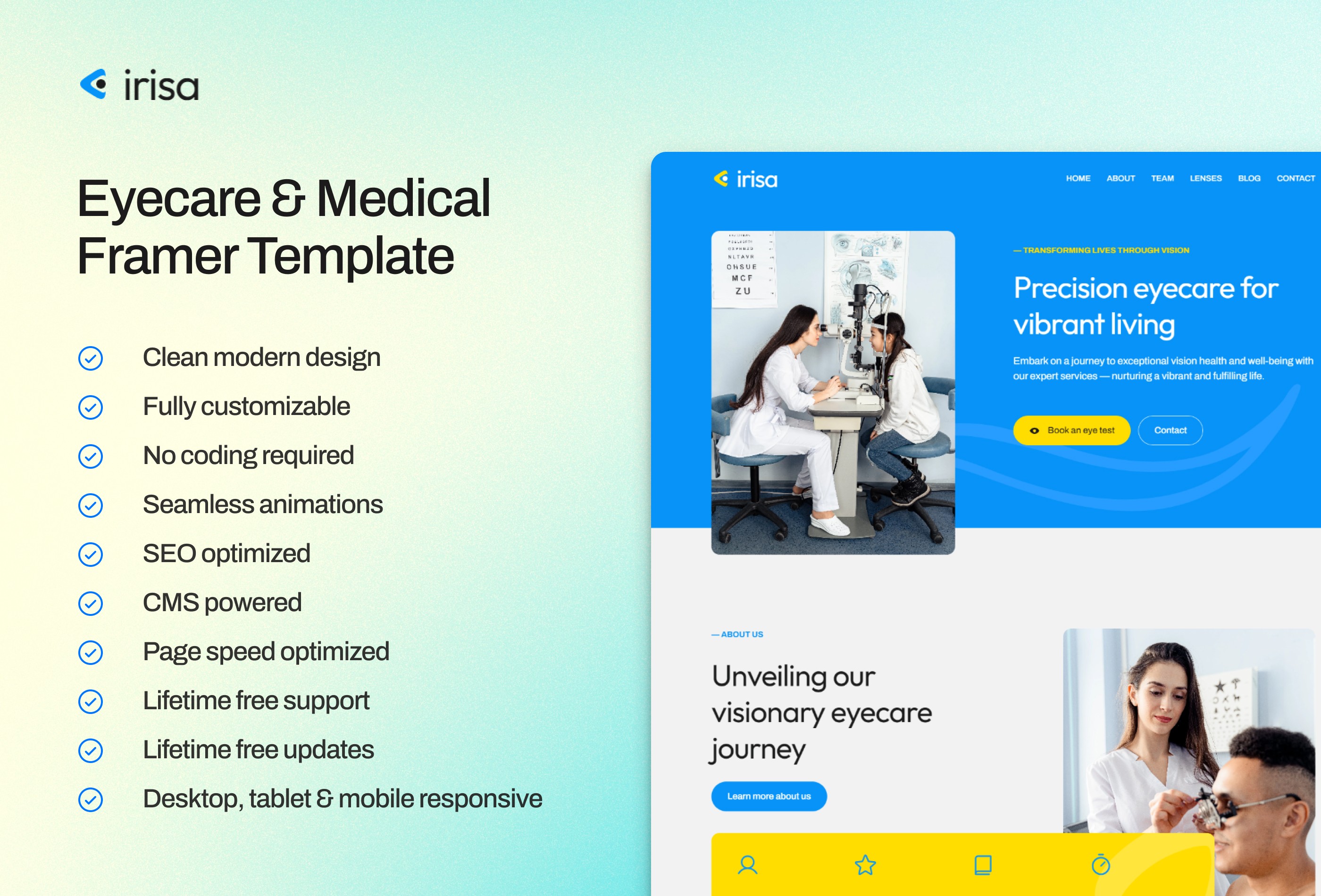 Screenshot 2 for Irisa, a Framer Marketplace template by Vilu Digital.