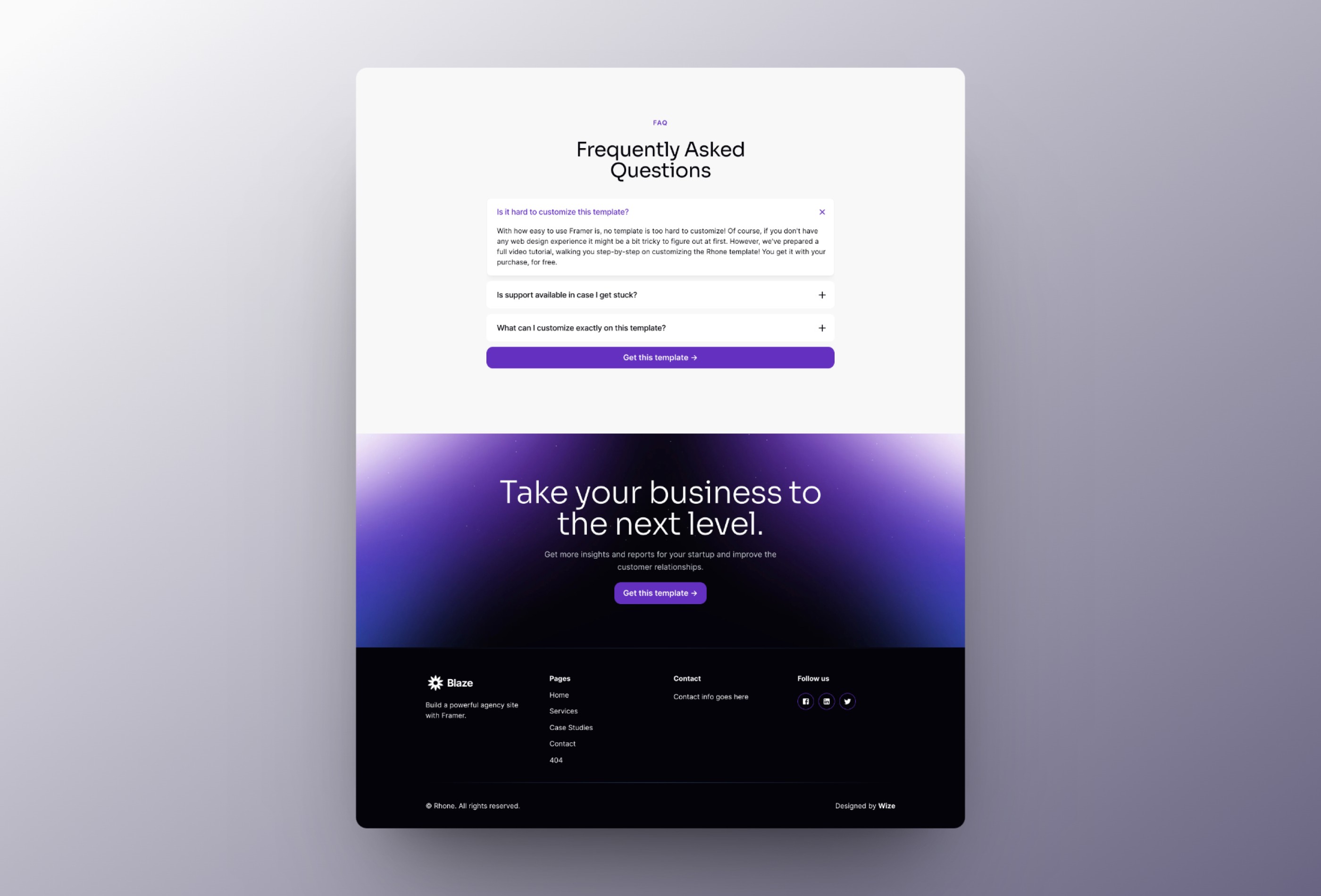 Screenshot 4 for Blaze, a Framer Marketplace template by Wize.
