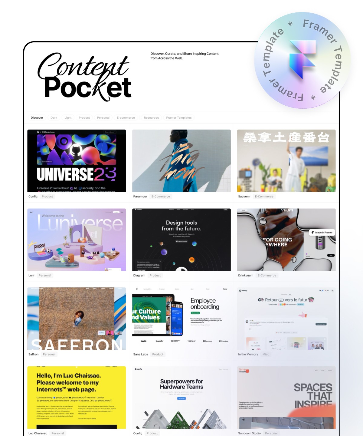 Screenshot 1 for ContentPocket, a Framer Marketplace template by Noman.