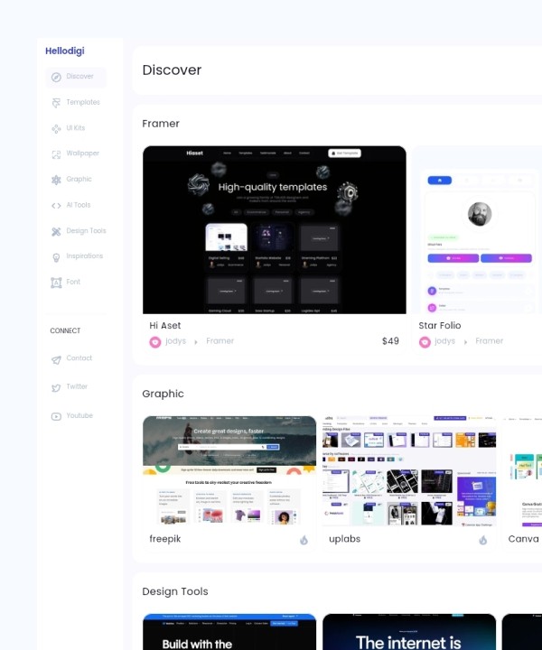 Screenshot 1 for Hellodigi, a Framer Marketplace template by jodysaptra.