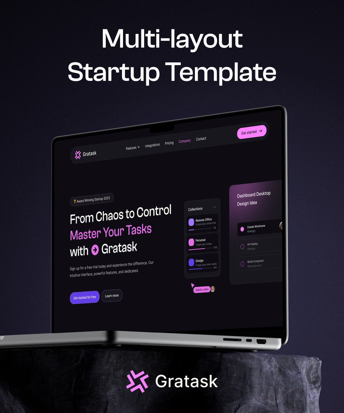 Screenshot 1 for Gratask, a Framer Marketplace template by Framerbite.