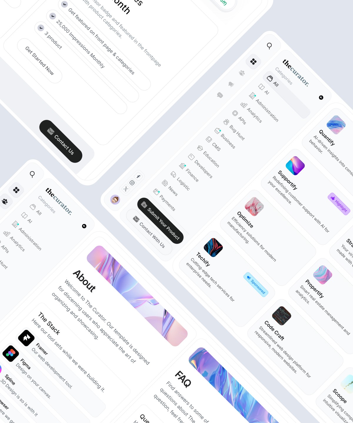 Screenshot 1 for TheCurator, a Framer Marketplace template by Mertcan Esmergül.