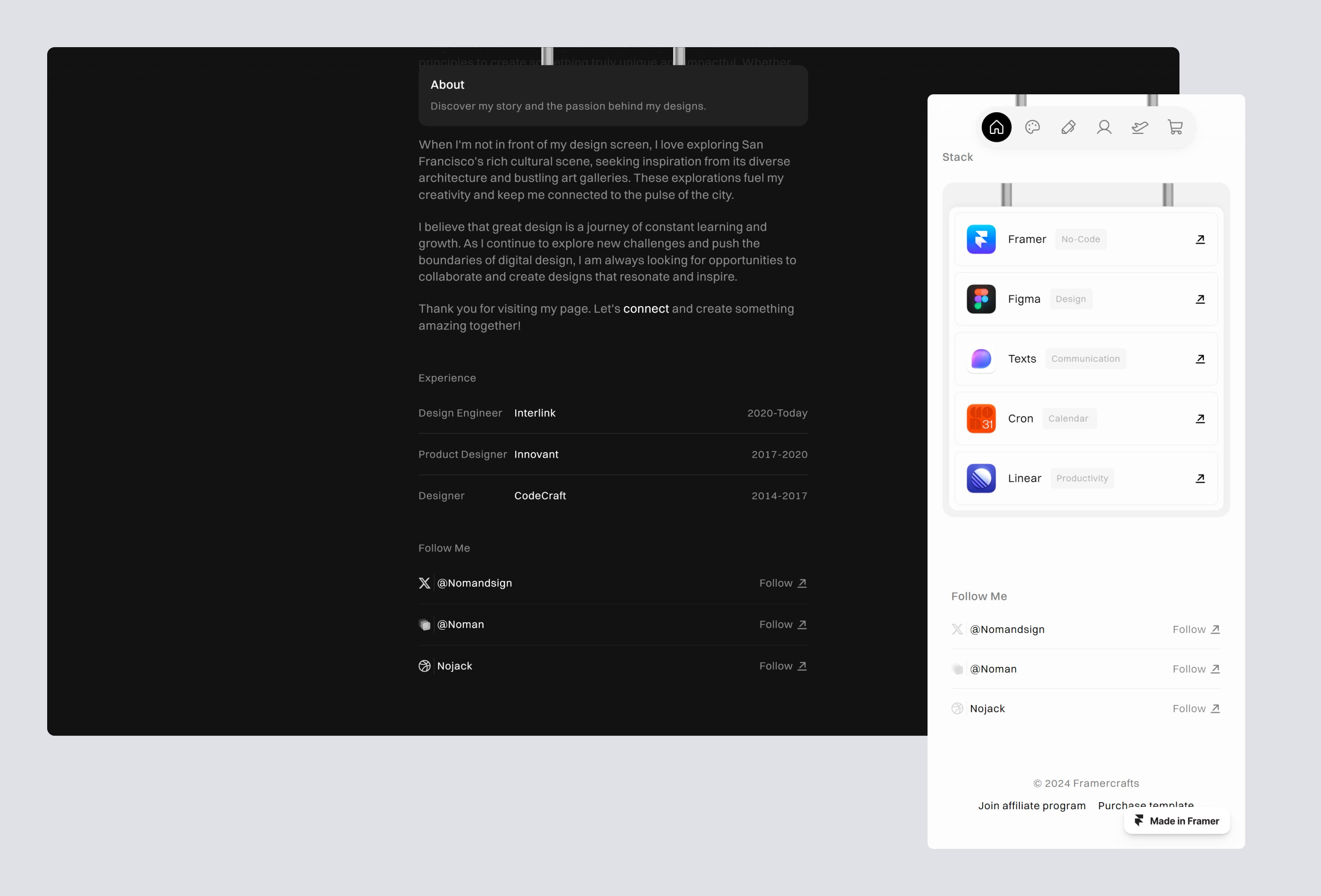 Screenshot 4 for Terminalfolio, a Framer Marketplace template by Noman.