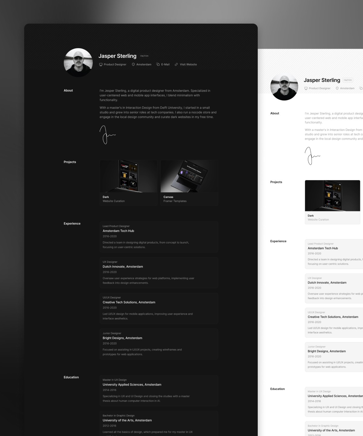 Screenshot 1 for Vitae, a Framer Marketplace template by Cédric.
