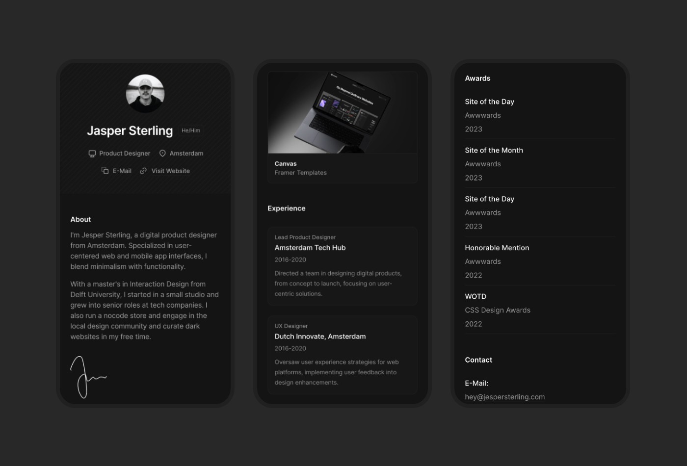 Screenshot 3 for Vitae, a Framer Marketplace template by Cédric.