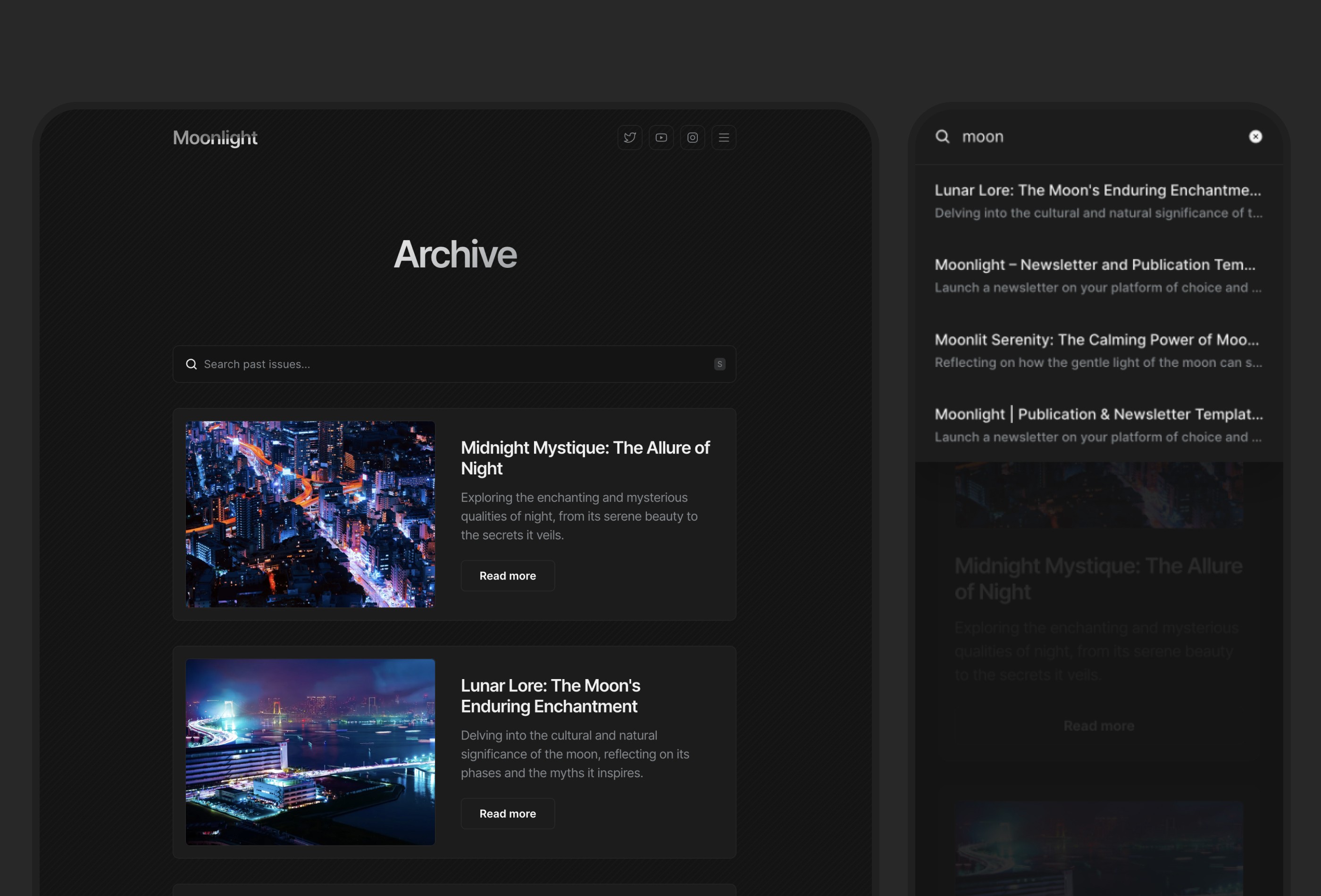 Screenshot 4 for Moonlight, a Framer Marketplace template by Cédric.