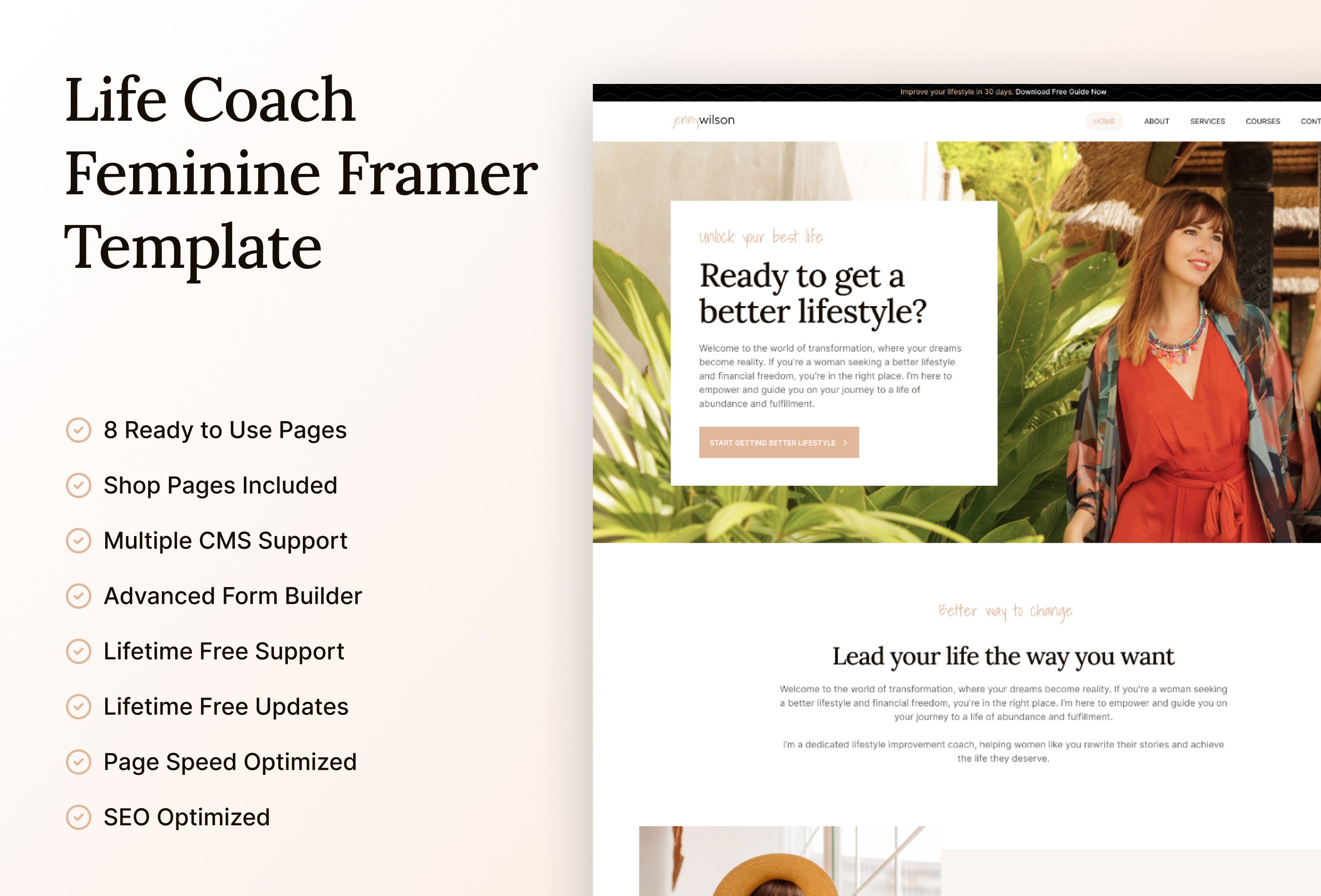 Screenshot 2 for Feminine, a Framer Marketplace template by Framerbite.
