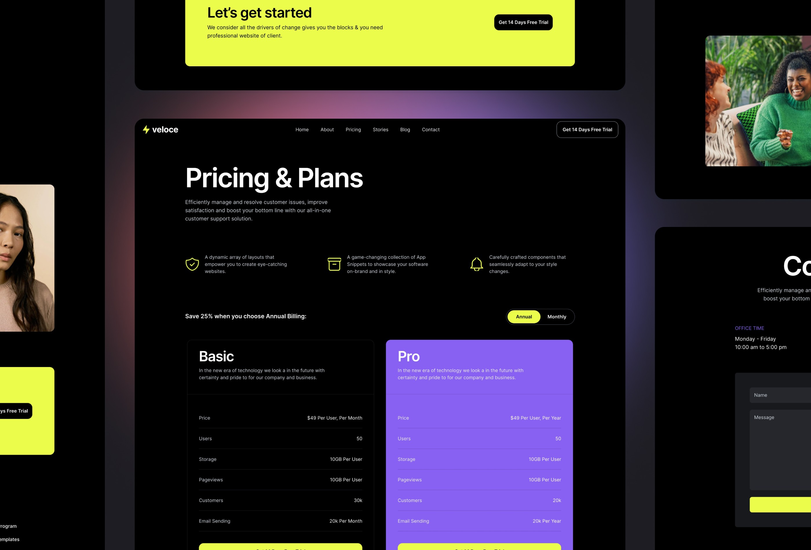 Screenshot 4 for Veloce, a Framer Marketplace template by Framerbite.