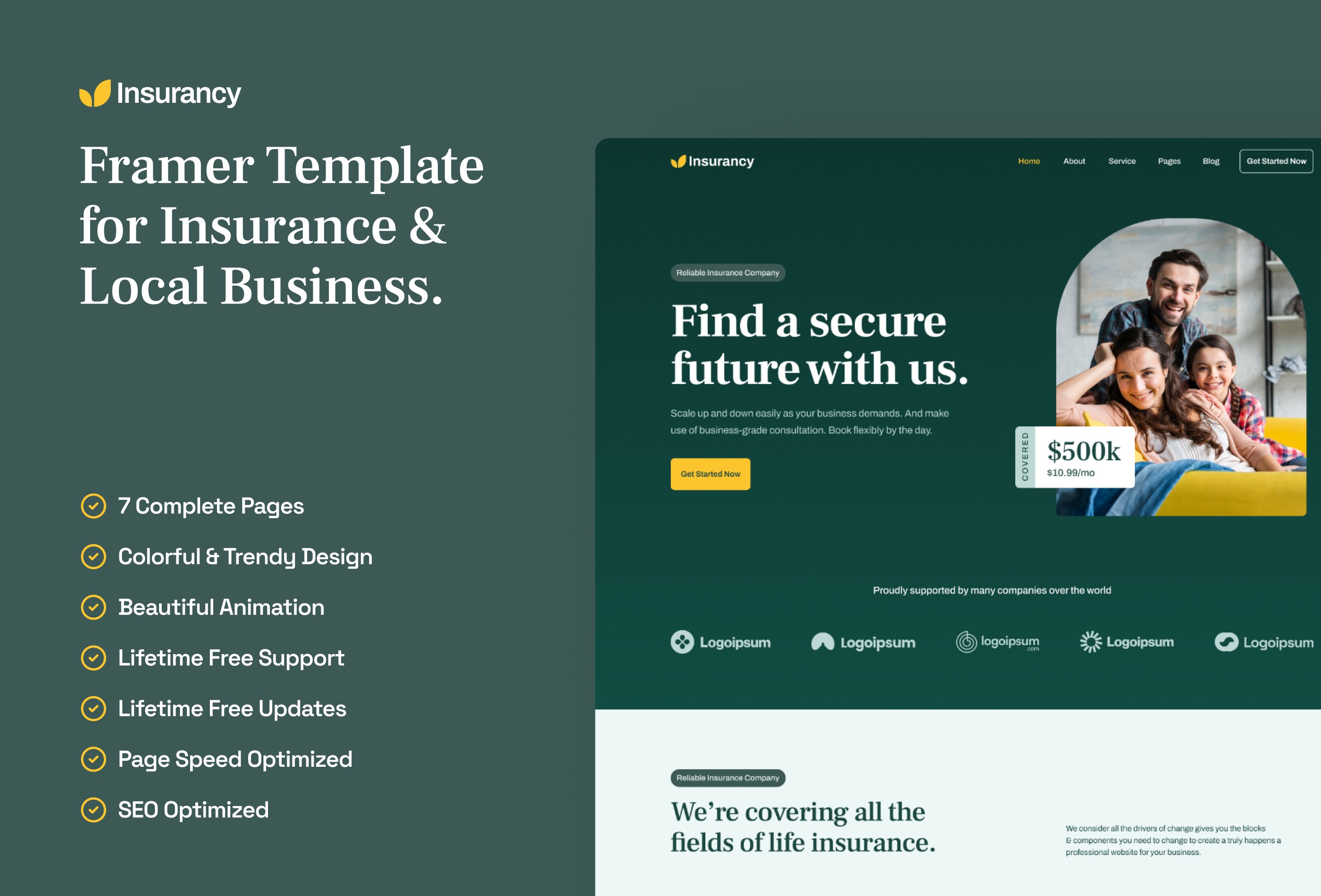 Screenshot 2 for Insurancy, a Framer Marketplace template by Framerbite.
