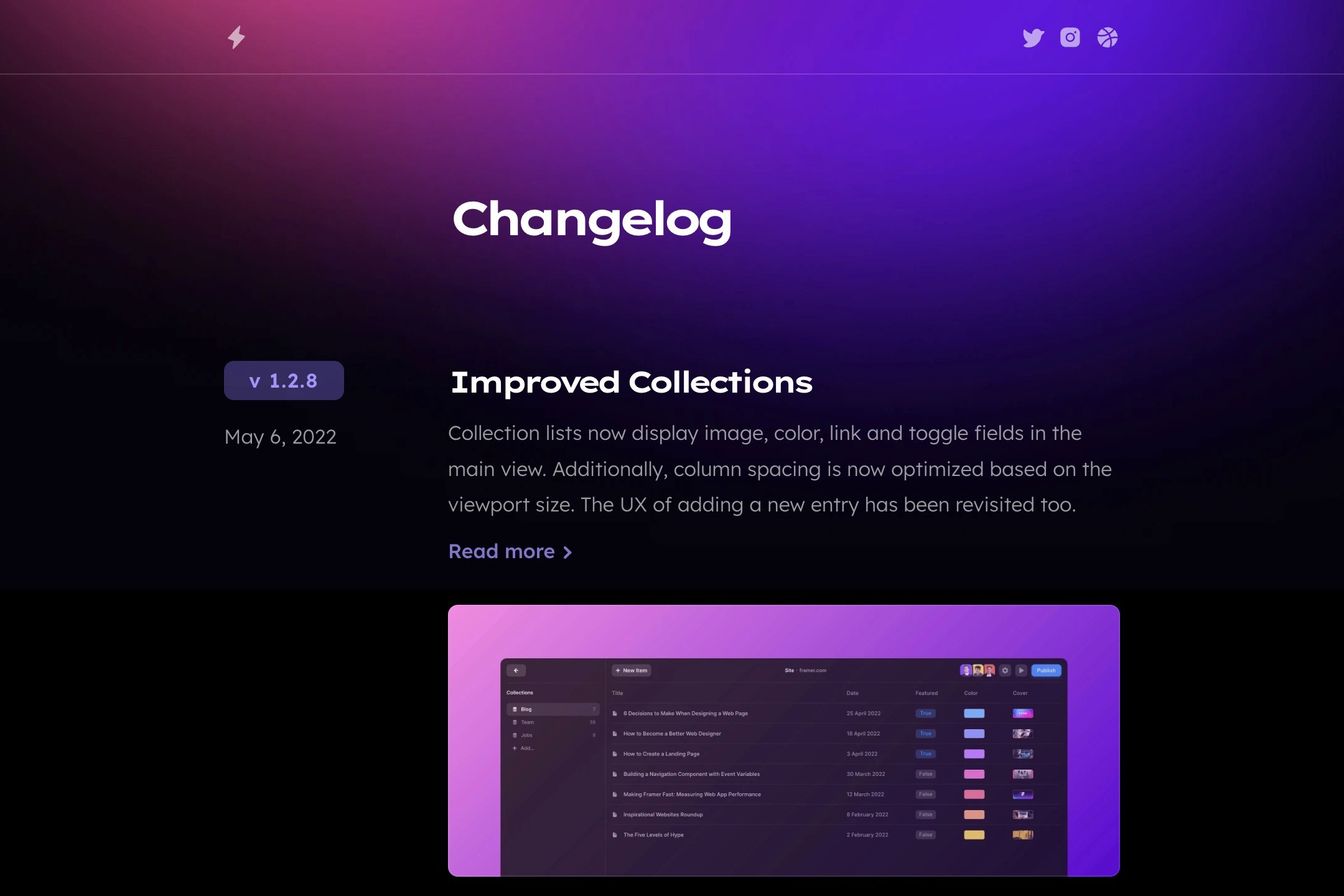 Screenshot 2 for Changelog, a Framer Marketplace template by Framer.