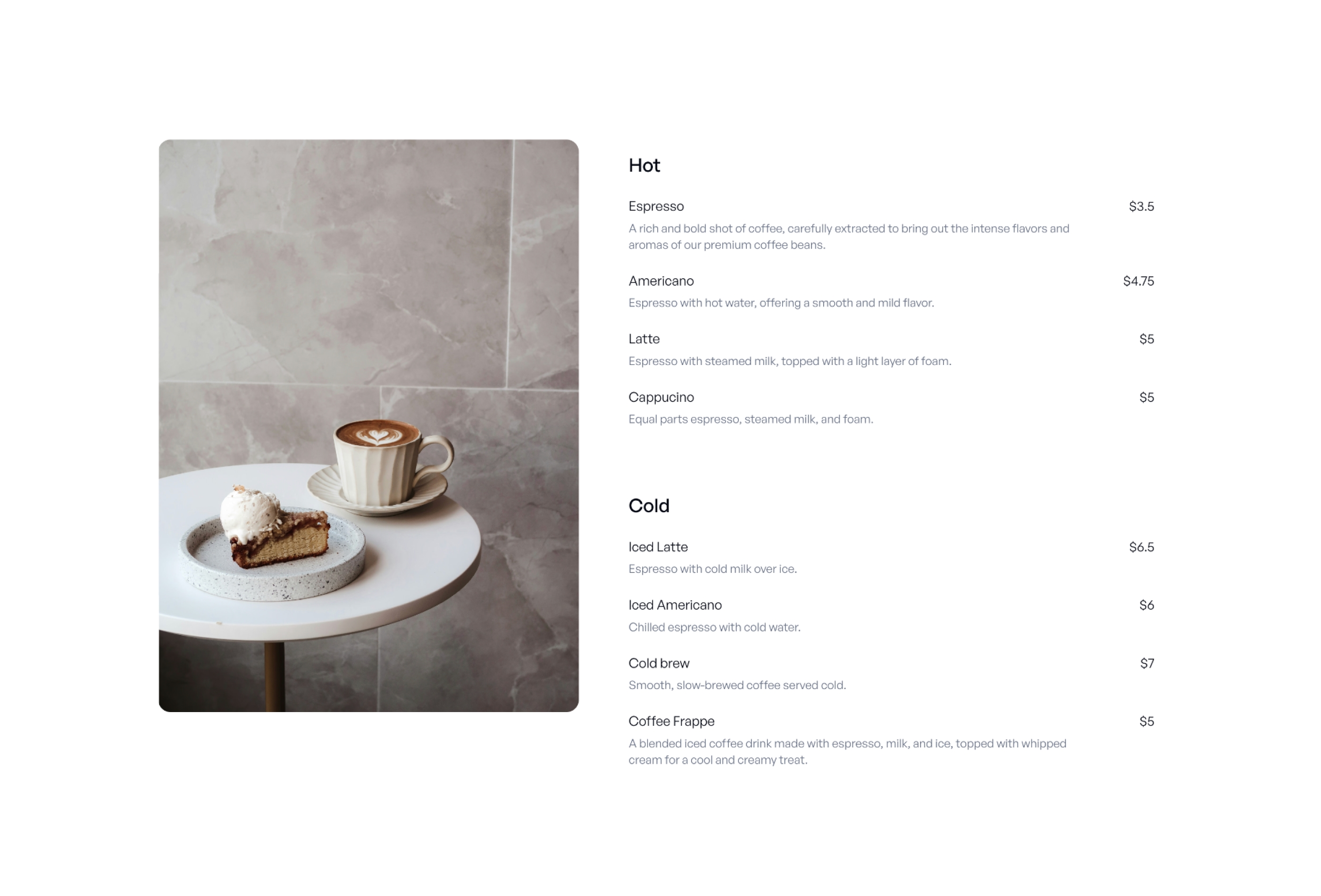 Screenshot 4 for Latteart, a Framer Marketplace template by Sona Charyyeva.