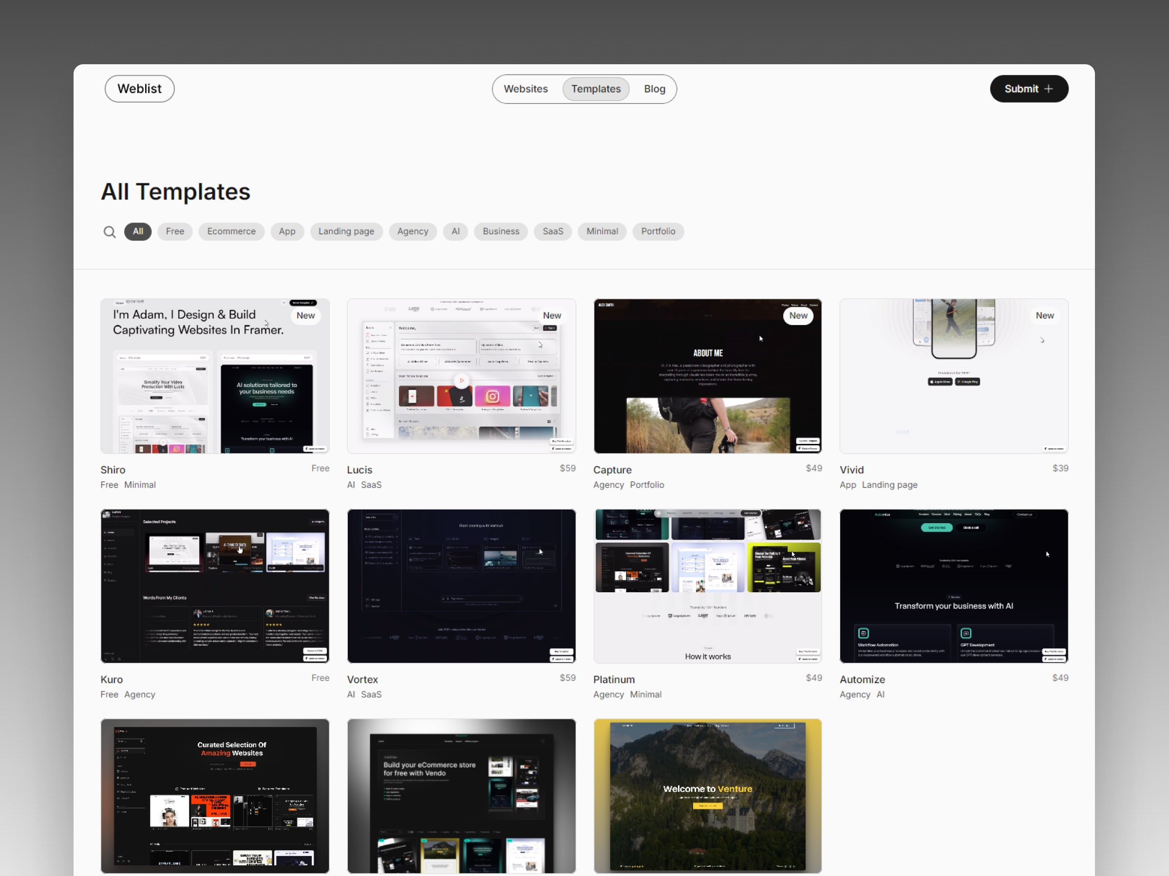 Screenshot 2 for Weblist, a Framer Marketplace template by Thaer Swailem.
